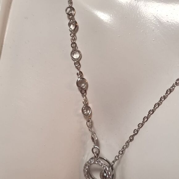 SILVER RHINESTONE CIRCLE THREADER BAR SWEATER NECKLACE w detail - Picture 4 of 8